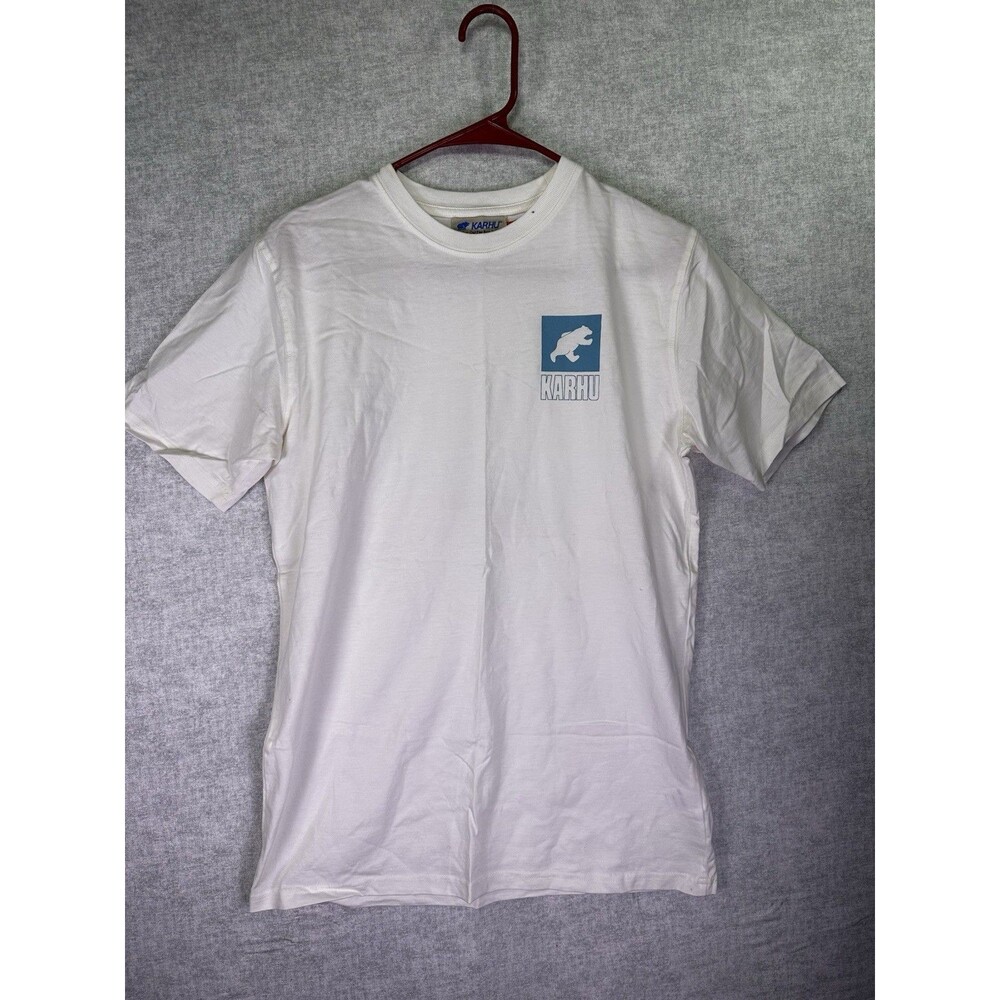 NWOT Karhu Men's White Graphic T-Shirt XS Cotton Crew Neck Short Sleeve